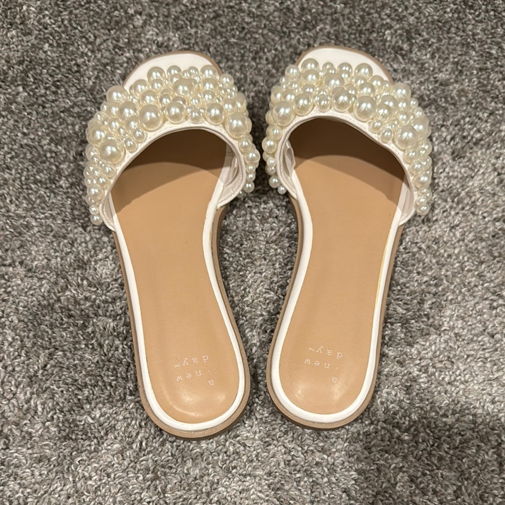 a new day White Beaded Sandals!